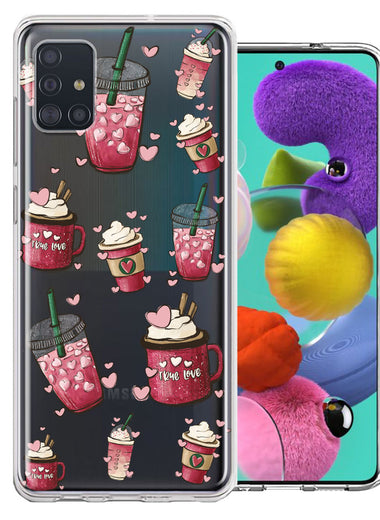 Samsung Galaxy A51 Coffee Lover Valentine's Hearts Pink Drink Latte Double Layer Phone Case Cover