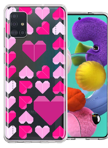 Samsung Galaxy A51 Pink Purple Origami Valentine's Day Polkadot Hearts Design Double Layer Phone Case Cover