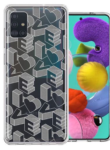Samsung Galaxy A51 3D Love Letters Hearts Valentine's Day Double Layer Phone Case Cover