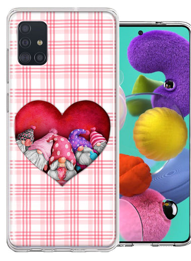 Samsung Galaxy A51 Valentine's Day Garden Gnomes Heart Love Pink Plaid Double Layer Phone Case Cover