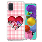 Samsung Galaxy A51 Valentine's Day Garden Gnomes Heart Love Pink Plaid Double Layer Phone Case Cover