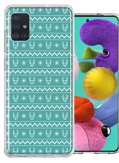 Samsung Galaxy A51 Teal Christmas Reindeer Pattern Design Double Layer Phone Case Cover