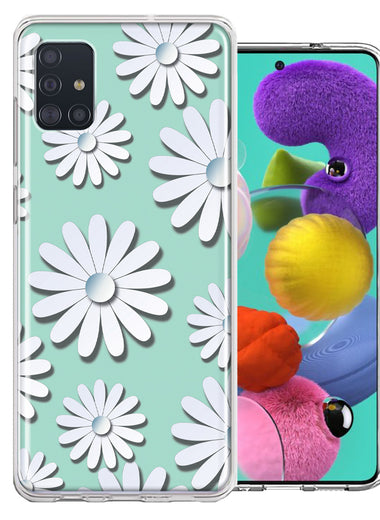Samsung Galaxy A51 White Teal Daisies Design Double Layer Phone Case Cover