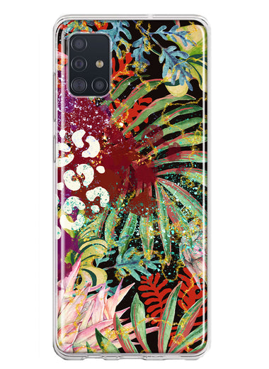 Samsung Galaxy A51 5G Leopard Tropical Flowers Vacation Dreams Hibiscus Floral Hybrid Protective Phone Case Cover