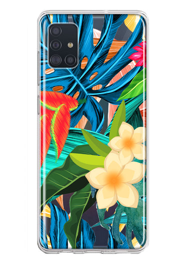 Samsung Galaxy A51 5G Blue Monstera Pothos Tropical Floral Summer Flowers Hybrid Protective Phone Case Cover