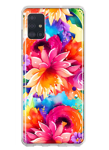 Samsung Galaxy A51 5G Watercolor Paint Summer Rainbow Flowers Bouquet Bloom Floral Hybrid Protective Phone Case Cover