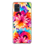 Samsung Galaxy A51 5G Watercolor Paint Summer Rainbow Flowers Bouquet Bloom Floral Hybrid Protective Phone Case Cover
