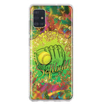 Samsung Galaxy A51 5G Love Softball Girls Glove Green Tie Dye Swirl Paint Hybrid Protective Phone Case Cover