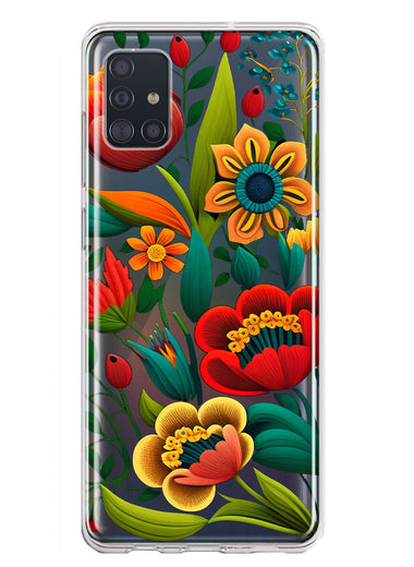 Samsung Galaxy A51 5G Colorful Red Orange Folk Style Floral Vibrant Spring Flowers Hybrid Protective Phone Case Cover