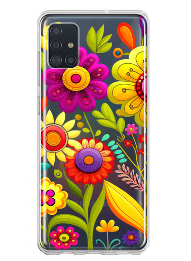 Samsung Galaxy A51 5G Colorful Yellow Pink Folk Style Floral Vibrant Spring Flowers Hybrid Protective Phone Case Cover