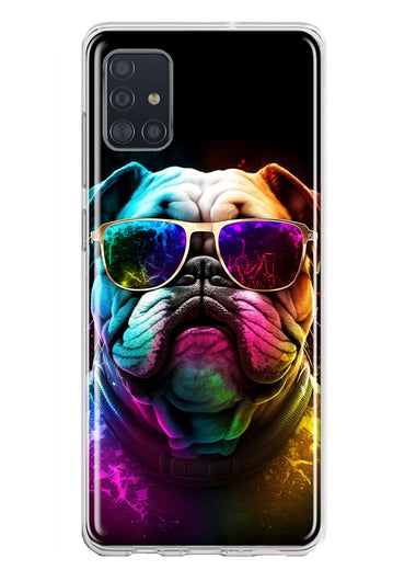 Samsung Galaxy A51 Neon Rainbow Glow Bulldog Hybrid Protective Phone Case Cover