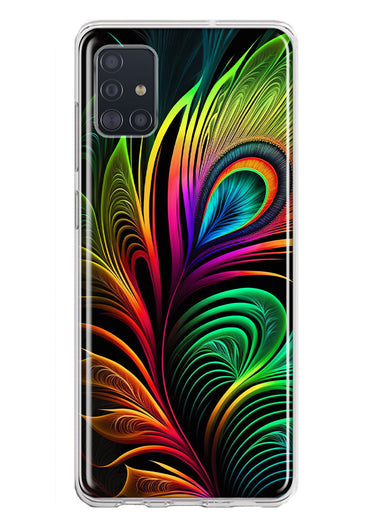 Samsung Galaxy A51 Neon Rainbow Glow Peacock Feather Hybrid Protective Phone Case Cover