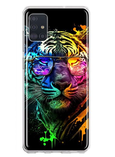 Samsung Galaxy A51 Neon Rainbow Swag Tiger Hybrid Protective Phone Case Cover