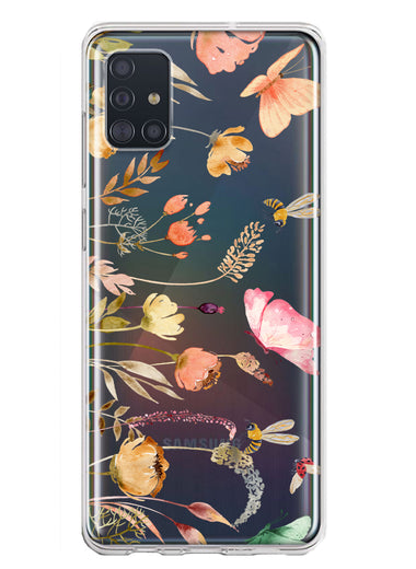 Samsung Galaxy A51 5G Peach Meadow Wildflowers Butterflies Bees Watercolor Floral Hybrid Protective Phone Case Cover