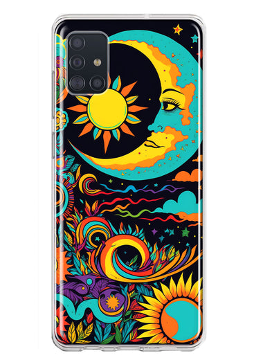 Samsung Galaxy A51 Neon Rainbow Psychedelic Indie Hippie Indie Moon Hybrid Protective Phone Case Cover