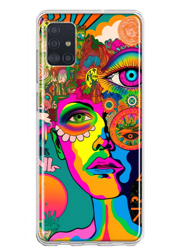 Samsung Galaxy A51 Neon Rainbow Psychedelic Hippie One Eye Pop Art Hybrid Protective Phone Case Cover