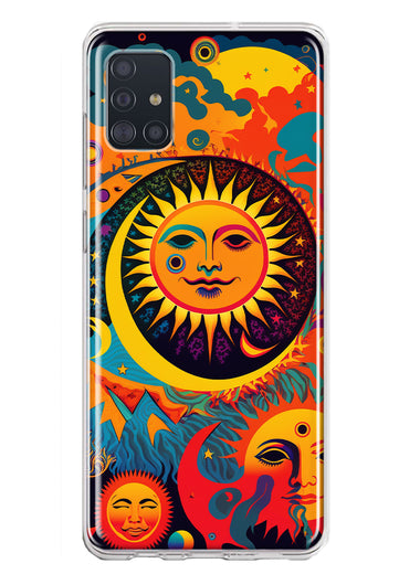 Samsung Galaxy A51 Neon Rainbow Psychedelic Indie Hippie Sun Moon Hybrid Protective Phone Case Cover