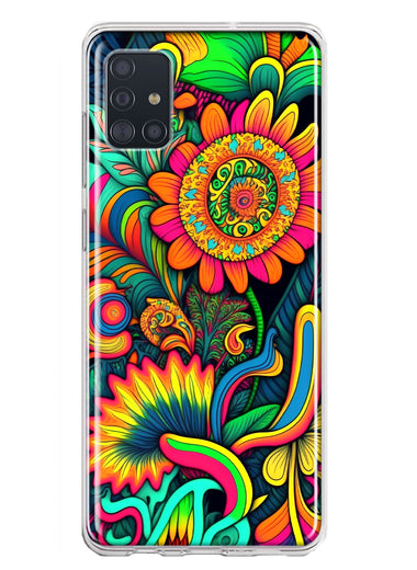 Samsung Galaxy A51 Neon Rainbow Psychedelic Indie Hippie Sunflowers Hybrid Protective Phone Case Cover