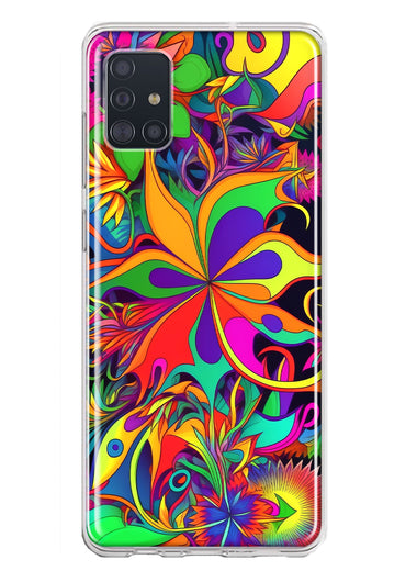 Samsung Galaxy A51 Neon Rainbow Psychedelic Hippie Wild Flowers Hybrid Protective Phone Case Cover