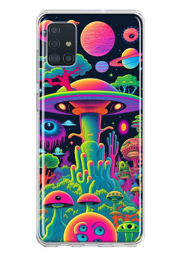 Samsung Galaxy A31 Neon Rainbow Psychedelic UFO Alien Planet Hybrid Protective Phone Case Cover
