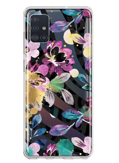 Samsung Galaxy A51 5G Zebra Stripes Tropical Flowers Purple Blue Summer Vibes Hybrid Protective Phone Case Cover