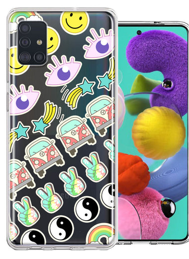 Samsung Galaxy A51 70's Yin Yang Hippie Happy Peace Stars Design Double Layer Phone Case Cover