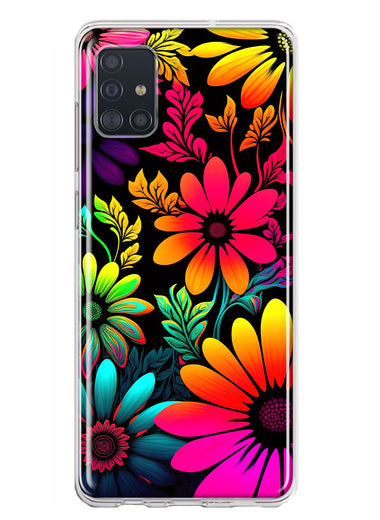 Samsung Galaxy A51 Neon Rainbow Glow Colorful Abstract Flowers Floral Hybrid Protective Phone Case Cover