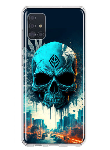 Samsung Galaxy A51 Blue Apocalypse Cyberpunk Skull Feather Double Layer Phone Case Cover