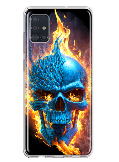 Samsung Galaxy A51 Blue Flaming Skull Burning Fire Double Layer Phone Case Cover