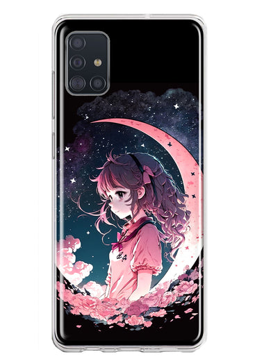 Samsung Galaxy A51 Kawaii Manga Pink Cherry Blossom Dreaming Moon Girl Hybrid Protective Phone Case Cover