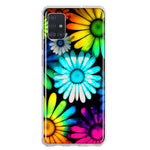 Samsung Galaxy A51 Neon Rainbow Daisy Glow Colorful Daisies Baby Blue Pink Yellow White Double Layer Phone Case Cover