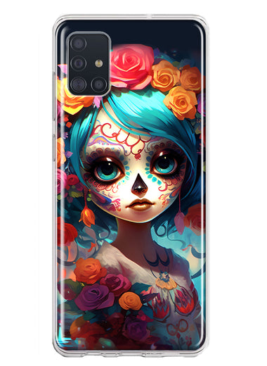 Samsung Galaxy A51 5G Halloween Spooky Colorful Day of the Dead Skull Girl Hybrid Protective Phone Case Cover