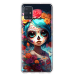 Samsung Galaxy A51 5G Halloween Spooky Colorful Day of the Dead Skull Girl Hybrid Protective Phone Case Cover