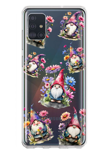 Samsung Galaxy A51 Cute Pink Purple Cosmos Flowers Gnomes Spring Floral Double Layer Phone Case Cover