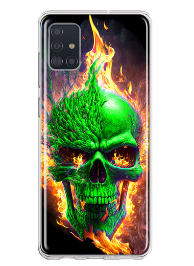Samsung Galaxy A51 Green Flaming Skull Burning Fire Double Layer Phone Case Cover