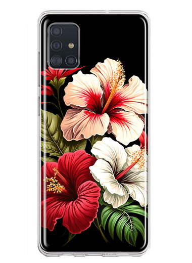 Samsung Galaxy A51 Pink Red Hibiscus Wild Flowers Floral Hybrid Protective Phone Case Cover
