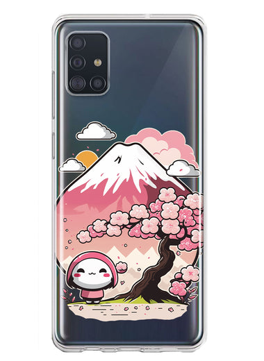 Samsung Galaxy A51 Kawaii Manga Pink Cherry Blossom Fuji Mountain Mochi Girl Hybrid Protective Phone Case Cover