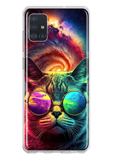 Samsung Galaxy A51 Neon Rainbow Galaxy Cat Hybrid Protective Phone Case Cover