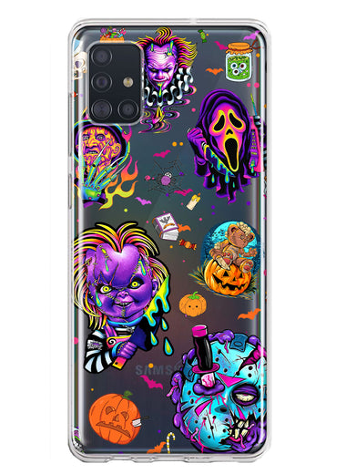 Samsung Galaxy A51 5G Cute Halloween Spooky Horror Scary Neon Characters Hybrid Protective Phone Case Cover