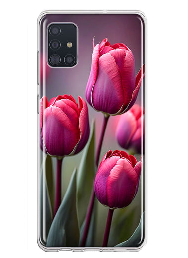Samsung Galaxy A31 Pink Tulip Flowers Floral Hybrid Protective Phone Case Cover