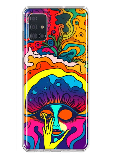 Samsung Galaxy A51 5G Neon Rainbow Psychedelic Trippy Hippie Big Brain Hybrid Protective Phone Case Cover