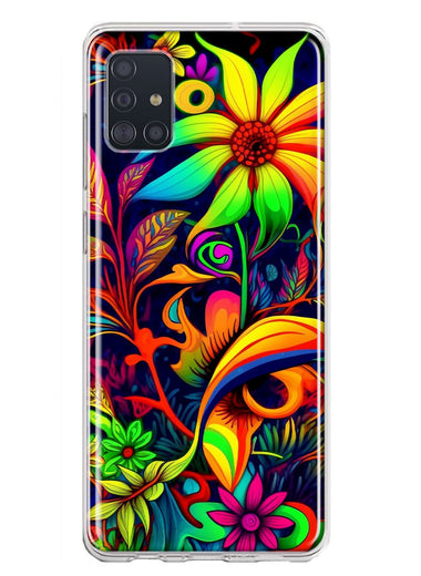 Samsung Galaxy A51 5G Neon Rainbow Psychedelic Trippy Hippie Daisy Flowers Hybrid Protective Phone Case Cover