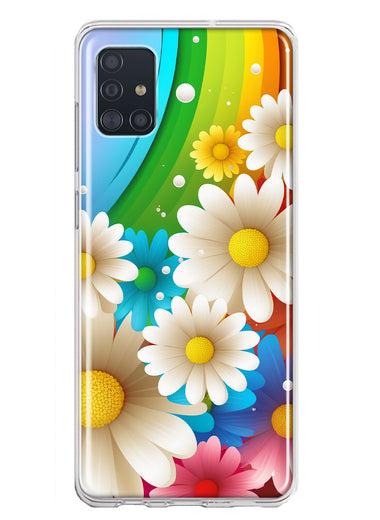 Samsung Galaxy A51 Colorful Rainbow Daisies Blue Pink White Green Double Layer Phone Case Cover