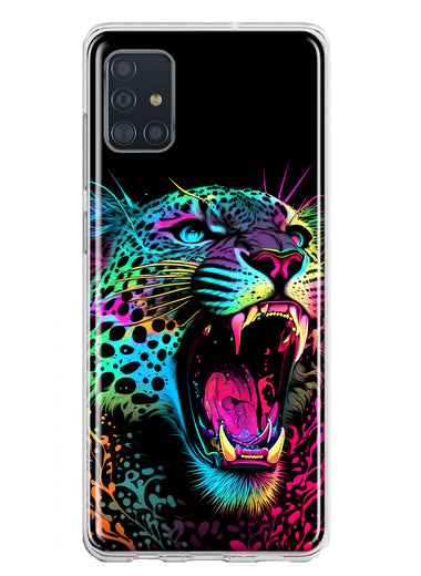 Samsung Galaxy A51 Neon Rainbow Glow Colorful Leopard Hybrid Protective Phone Case Cover