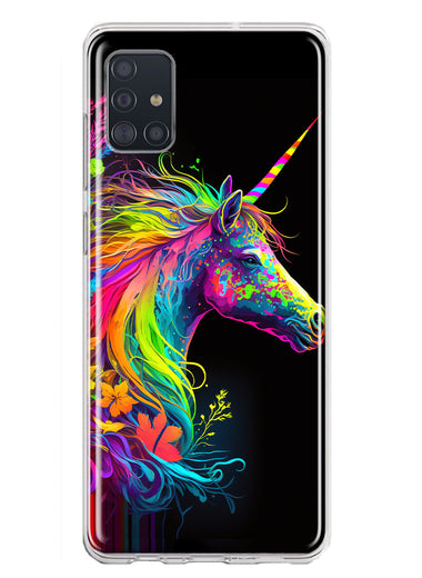 Samsung Galaxy A51 Neon Rainbow Glow Unicorn Floral Hybrid Protective Phone Case Cover