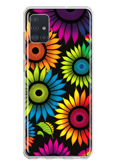 Samsung Galaxy A51 Neon Rainbow Glow Sunflowers Colorful Floral Pink Purple Double Layer Phone Case Cover