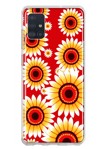 Samsung Galaxy A51 Yellow Sunflowers Polkadot on Red Double Layer Phone Case Cover