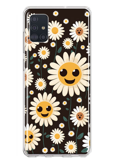 Samsung Galaxy A51 Cute Smiley Face White Daisies Double Layer Phone Case Cover