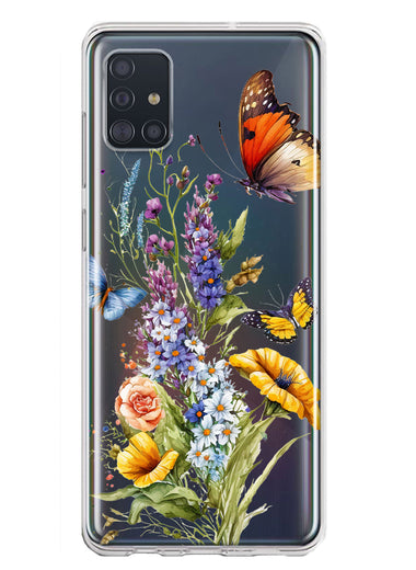 Samsung Galaxy A51 Yellow Purple Spring Flowers Butterflies Floral Hybrid Protective Phone Case Cover