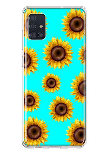 Samsung Galaxy A51 Yellow Sunflowers Polkadot on Turquoise Teal Double Layer Phone Case Cover